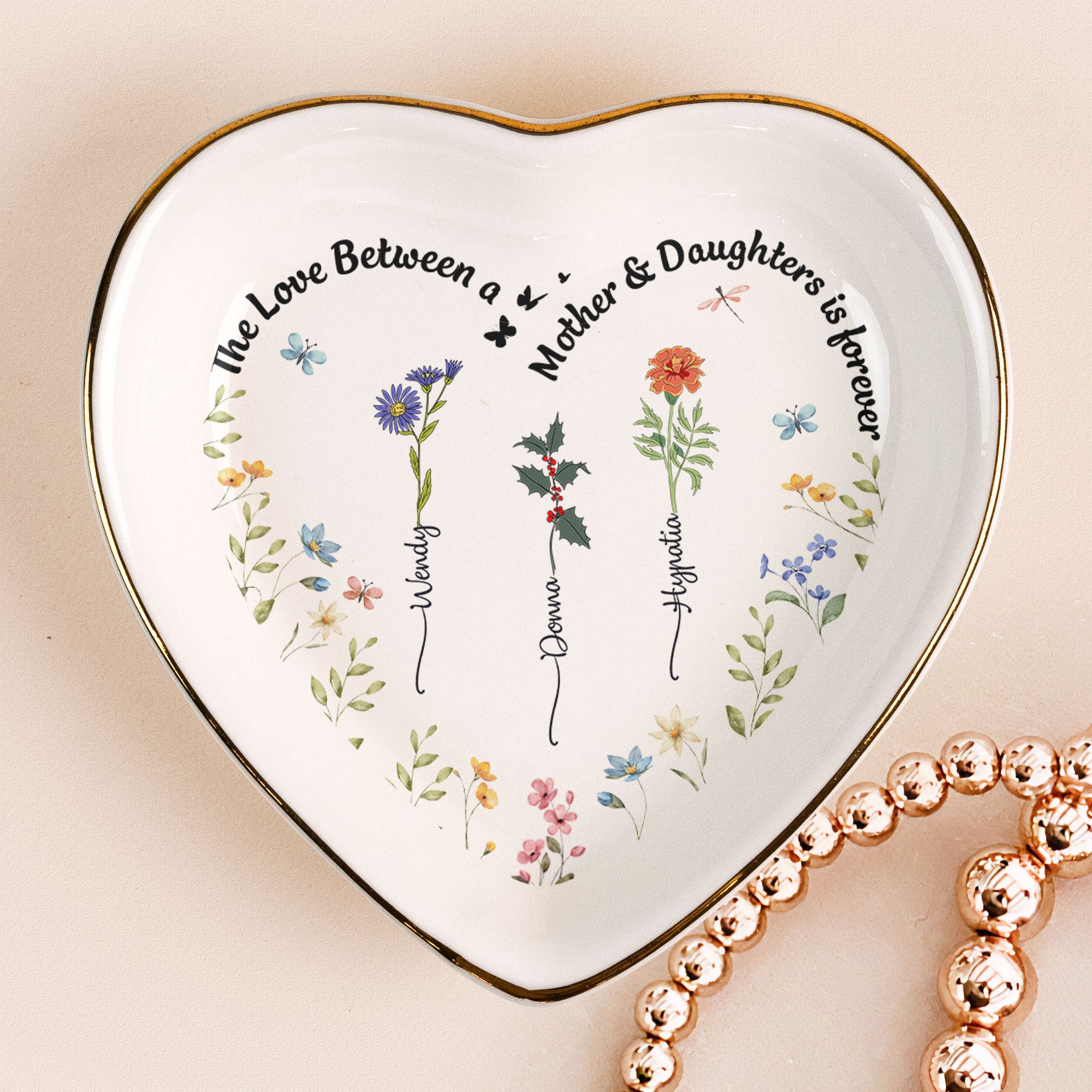 Custom Birth Flowers The Love Between A Mother & Daughters – Personalized Ring Dish