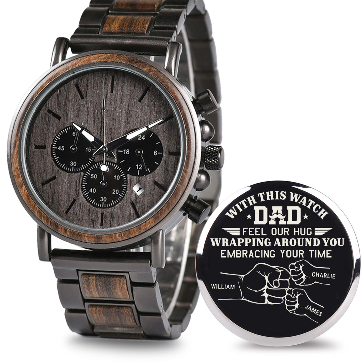 Embracing Time And Wrapping Around Father – Personalized Engraved Wooden Watches GQ026