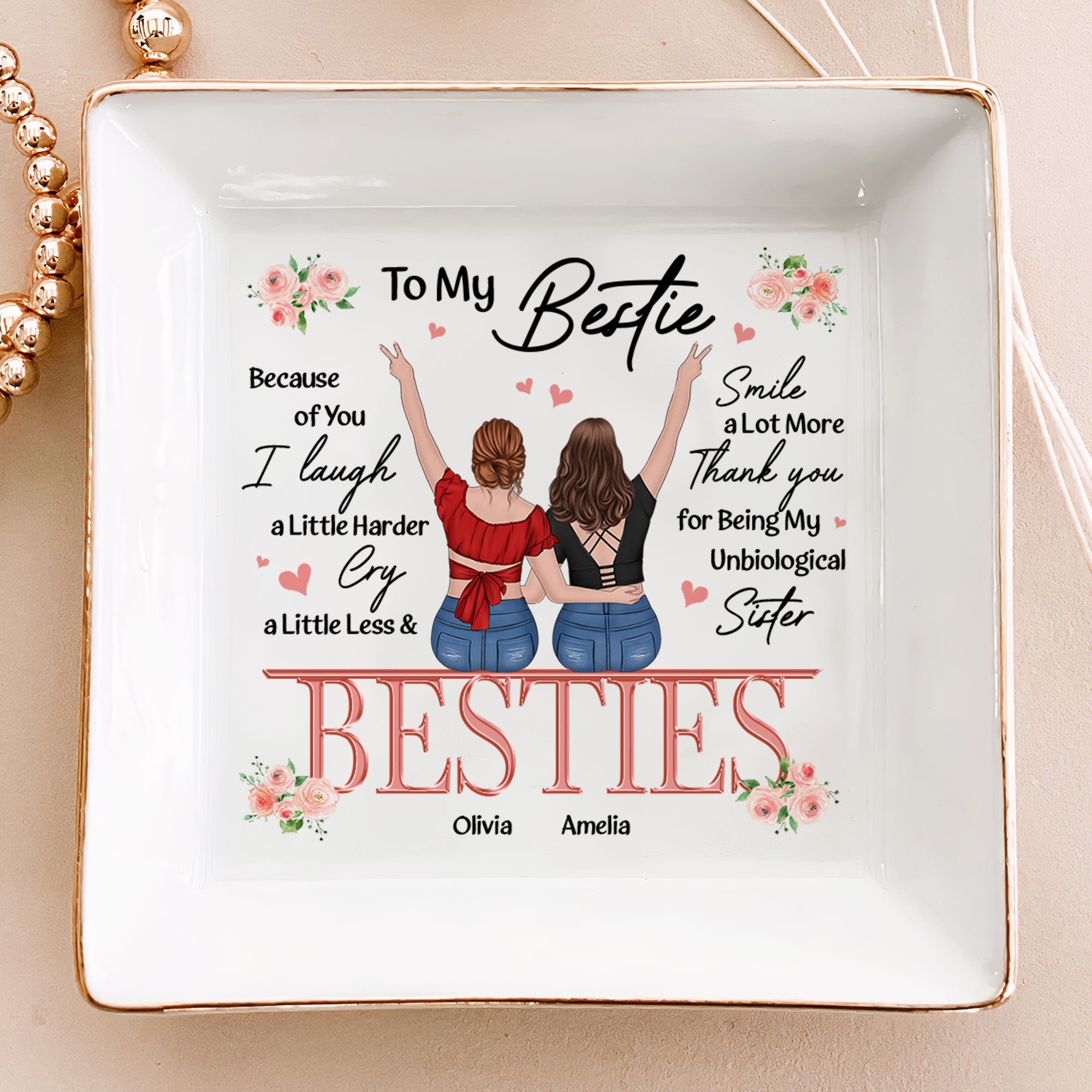 Friendship Thank You I Laugh More Cry Less – Personalized Jewelry Dish
