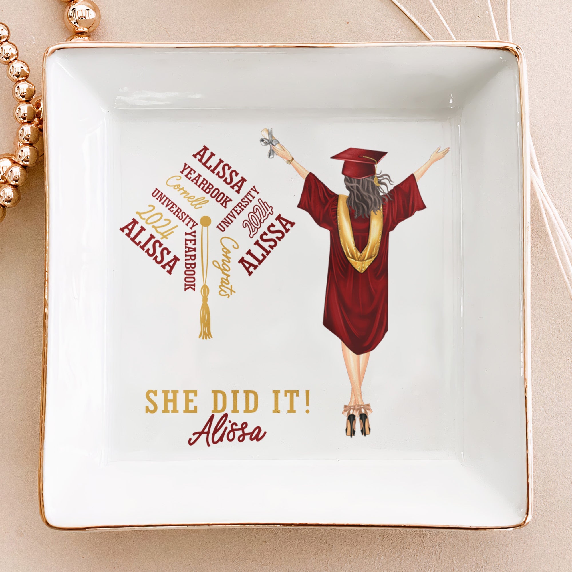 Graduation Gift She Did It – Personalized Jewelry Dish
