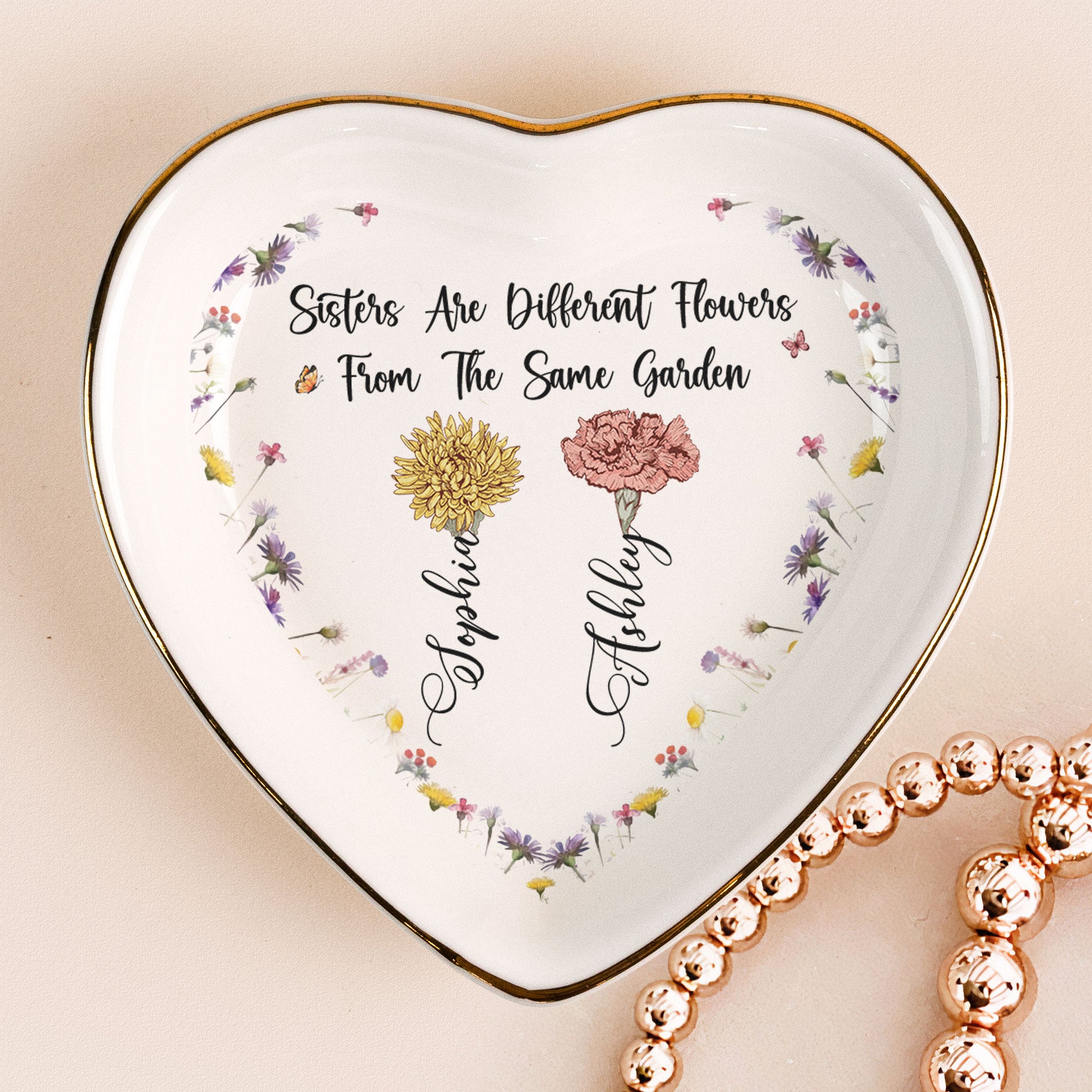 Sisters Are Different Flowers – Personalized Ring Dish